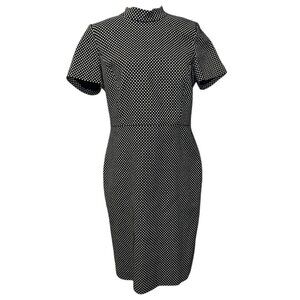 Black Polka Dot J. Crew Mockneck Jacquard Short Sleeve Sheath Dress Size 12